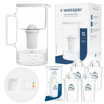 Dzbanek filtrujący szklany Wessper FutureFlow aquaclassic LED + 5x Filtr