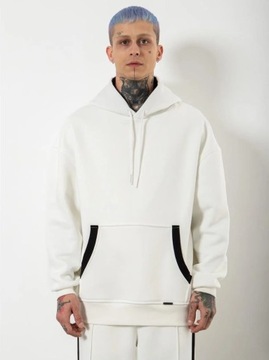 BLUZA Z KAPTUREM MĘSKA OVERSIZE Biała czarna MODNA CZYSTA Machinist Strip M