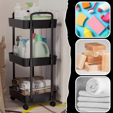 Кухонная тележка СТОЛ НА КОЛЕСАХ ТЕЛЕЖКА 3 УРОВНЯ С МОБИЛЬНЫМ ЗАМКОМ НА КОЛЕСАХ