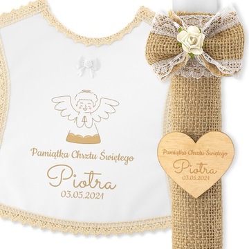 SZATKA I ŚWIECA DO CHRZTU + DATA IMIĘ GRAWER