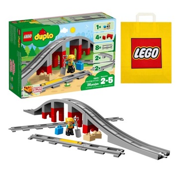 Klocki LEGO DUPLO Tory kolejowe i wiadukt 10872 + Torba LEGO