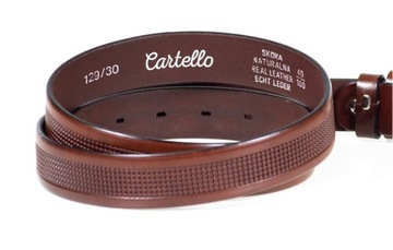 Skórzany brązowy TŁOCZONY PASEK Cartello C-2130A-2-80|obwód 75-80cm
