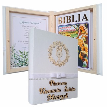 Pierwsza Komunia BIBLIA w pudełku, grawer, PREZENT