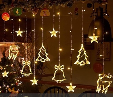 RENIFERY KURTYNA lampki CHOINKOWE 3m GIRLANDA OKNO ILUMINACJA ŚWIĘTA