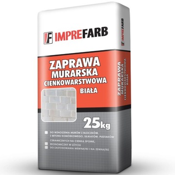 Zaprawa murarska cienka spoina BIAŁA 25kg IMPREFARB