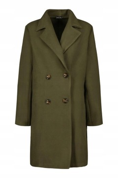 *BOOHOO KLASYCZNY KHAKI DWURZĘDOWY PŁASZCZ KLAPY GUZIKI XL zod KU434