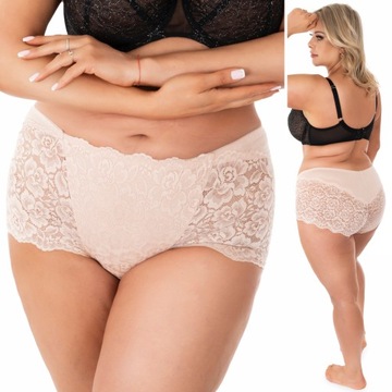 PLUS SIZE Beżowe Bawełniane Majtki Koronkowe - Idealne Dopasowanie! fenome