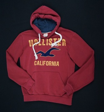 HOLLISTER FIRMOWA CZERWONA BLUZA Z KAPTUREM- S