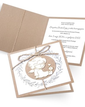 Zaproszenia Komunijne personalizowane z kopertą Little Bird Leafy Wreath