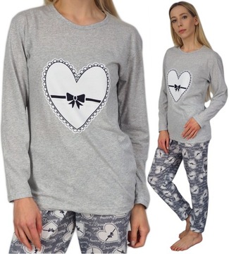 PIŻAMA DAMSKA XXL 44 ocieplana BAWEŁNA serc LOVE 2XL