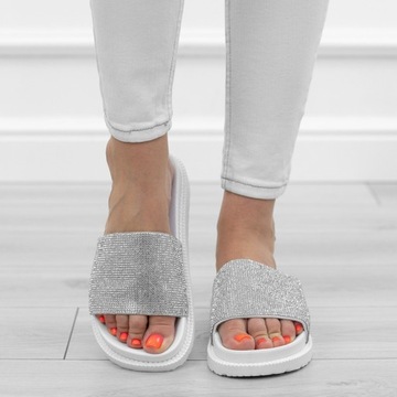 БЕЛЫЕ СЕРЕБРЯНЫЕ ТАПОЧКИ НА ПЛАТФОРМЕ ЦИРКОНИЙ SF-01 г.39