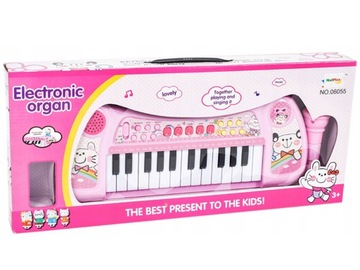 Muzyczne PIANINO KEYBOARD dla DZIECI ORGANY z MIKROFONEM Różowe Organki 25