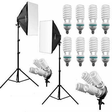Zestaw Lampa Softbox światła stałego 60x90 cm + 8x Żarówka 85W Statyw