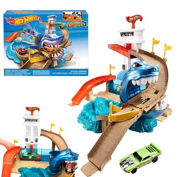HOT WHEELS TOR WYŚCIGOWY GARAŻ WODNY STARCIE Z REKINEM ZESTAW ZMIENIA KOLOR