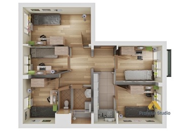 Визуализация интерьера, 3D вид сверху - площадь от 80м² до 100м²