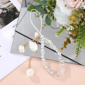 KORALIKI SMYCZE DO TELEFONÓW BLING CHARMS NA ŁAŃCUCH PASEK BIAŁE BRELOKI BRANSOLETKI
