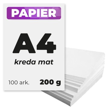 Papier kredowy KREDA A4 mat biały gruby 200g A4 100 ark.
