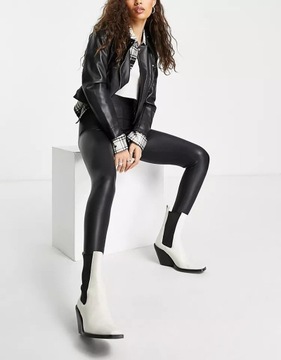 Topshop Petite Czarne skórzane legginsy 42