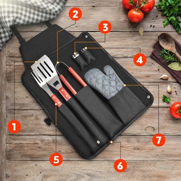 ФАРТУК ГРИЛЬ НАБОР ИЗ 7 ИНСТРУМЕНТОВ ДЛЯ БАРБЕКЮ