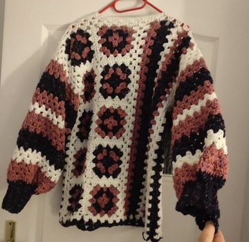 Sweter na szydełku handmade boho rękodzieło