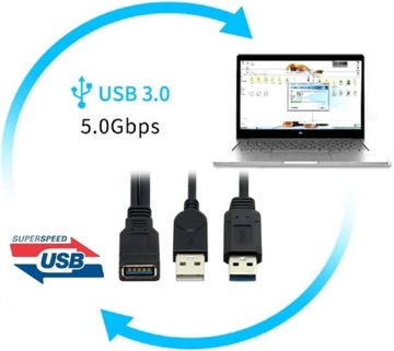 Кабель USB 3.0 Dual Power SuperSpeed ​​Черный 0,3м