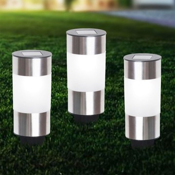 САДОВАЯ ЛАМПА 3 ШТ./КОМПЛ. СВЕТОДИОДНАЯ СОЛНЕЧНАЯ СОЛНЕЧНАЯ СТОЙКА INOX С ЗЕМНЫМ ПРИВОДОМ