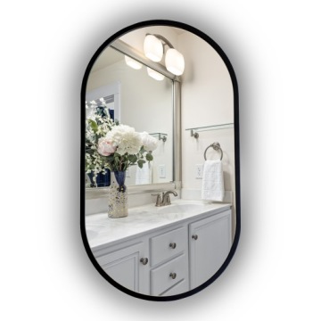 LUSTRO PODŚWIETLANE LED W RAMIE OWALNE CZARNE 60X95 CM