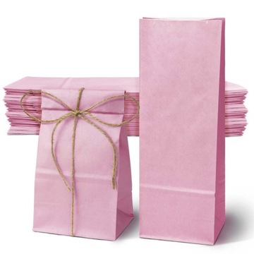 Torba PAPIEROWA KLOCKOWA 10x6,5x28 cm RÓŻ PASTELOWA na PRZYJĘCIA URODZINY