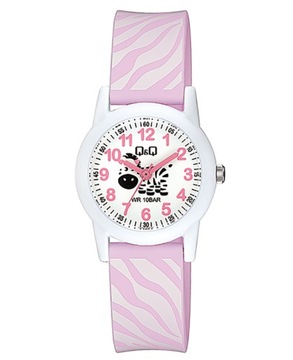 Wodoodporny zegarek dziecięcy Q&Q na różowym pasku czytelny z cyframi WR100