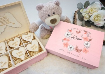 Розовая коробочка воспоминаний Крещение Свидетельство о рождении Годик