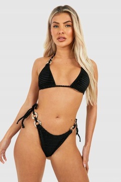 Boohoo khb KĄPIELOWY TEKSTURA CZARNY WIĄZANIE STRÓJ NG2 L