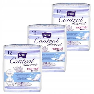 Wkładki urologiczne Bella Control Discreet Normal 12 sztuk x3
