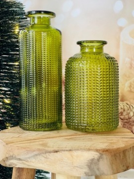 НАБОР 2 x ЗЕЛЕНАЯ СТЕКЛЯННАЯ ВАЗА ЗЕЛЕНАЯ j