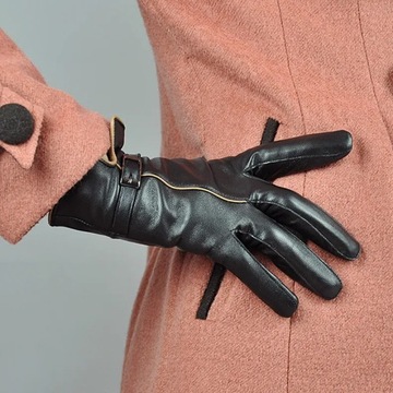 Hot Winter Genuine Leather Gloves Women Brand Sheepskin Warm Solid Color