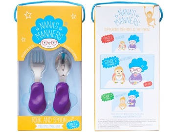 Набор ВИЛКА, ЛОЖКА NANA'S MANNERS Столовые приборы детские STAGE2 Фиолетовый 12м+