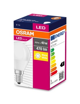 ŻARÓWKA LED E14 5W OSRAM 2700K CIEPŁA KULKA 470LM