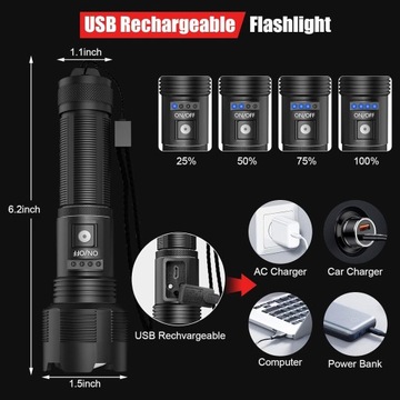 МОЩНЫЙ LED ТАКТИЧЕСКИЙ ФОНАРЬ, ПЕРЕЗАРЯЖАЕМЫЙ ЗУМ, 2 шт.