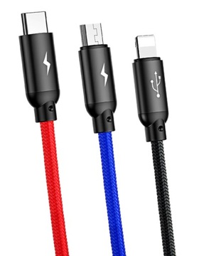 ТЕЛЕФОННЫЙ КАБЕЛЬ BASEUS 3 В 1 USB TYPE C LIGHTNING MICRO USB QC 3,5 А 0,3 М