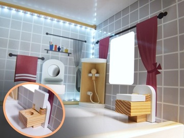 КУКОЛЬНЫЙ ДОМИК ДЕРЕВЯННАЯ МЕБЕЛЬ МДФ ЧЕРНАЯ LED