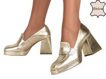 MOKASYNY DAMSKIE PÓŁBUTY SKÓRZANE NA KLOCKU r 40