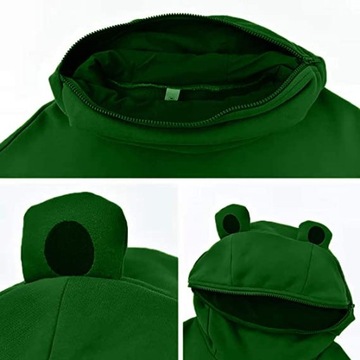 ТЁПЛАЯ ЗЕЛЕНАЯ СВИТШОТА С КАПЮШОНОМ FROG, МОЛОДЕЖНАЯ