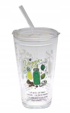 Szklanka z pokrywką i słomką 400 ml Veggie