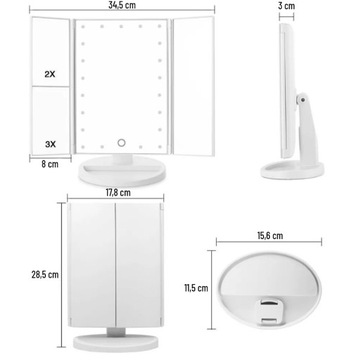 ВЫХОДНОЕ СКЛАДНОЕ КОСМЕТИЧЕСКОЕ ЗЕРКАЛО ДЛЯ МАКИЯЖА LED