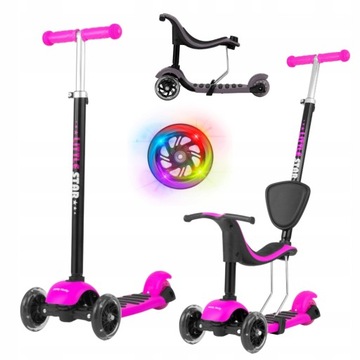 Hulajnoga trójkołowa jeździk LED Scooter Little Star Różowa Milly Mally