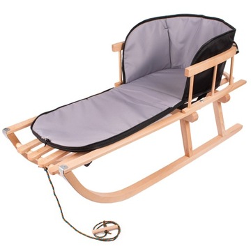 ДЕРЕВЯННЫЕ САНКИ СО СПИНКОЙ + СПАЛЬНЫЙ МЕШОК SANKA, МАТРАС, SOLID LINE