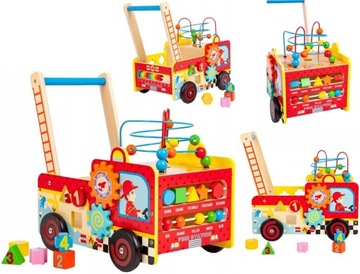 Деревянный развивающий толкатель пожарный + кубики ECOTOYS