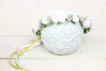 Венок для причастия, стиль бохо, РОЗОВЫЙ бант для причастия