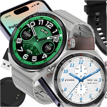 Zegarek męski SMARTWATCH NFC ROZMOWY 3 PASKI PL