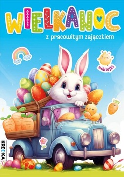 WIELKANOC z pracowitym zajączkiem NAKLEJKI KOLOROWANKA