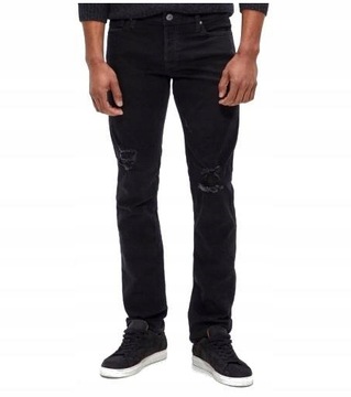 Jack Jones Męskie Czarne Jeansy Przetarcia Vinatage Slim Fit _ 32/32